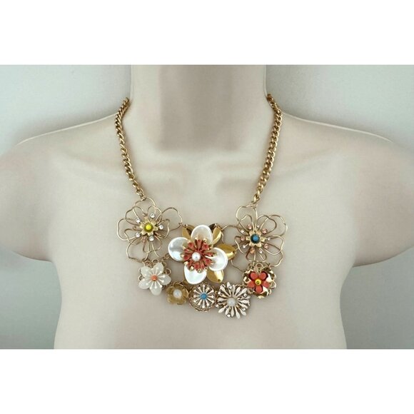 Unbranded Jewelry - PRETTY GOLD FLOWER WIRE STATEMENT NECKLACE Jewelry Beaded Crystals Wedding Party